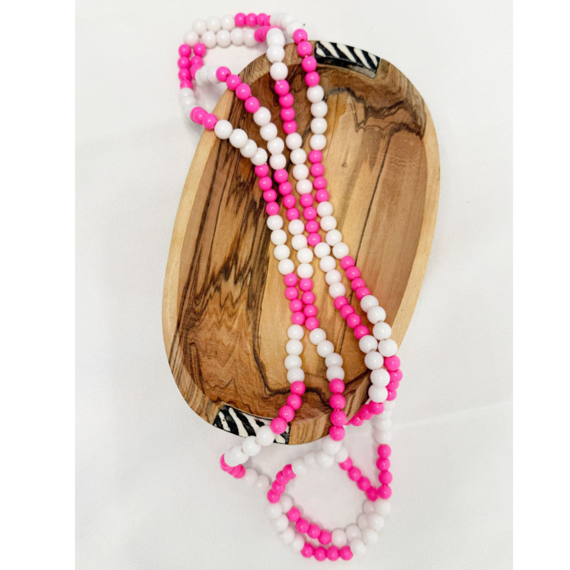 Kapenguria Beaded Necklace - Hot Pink and White