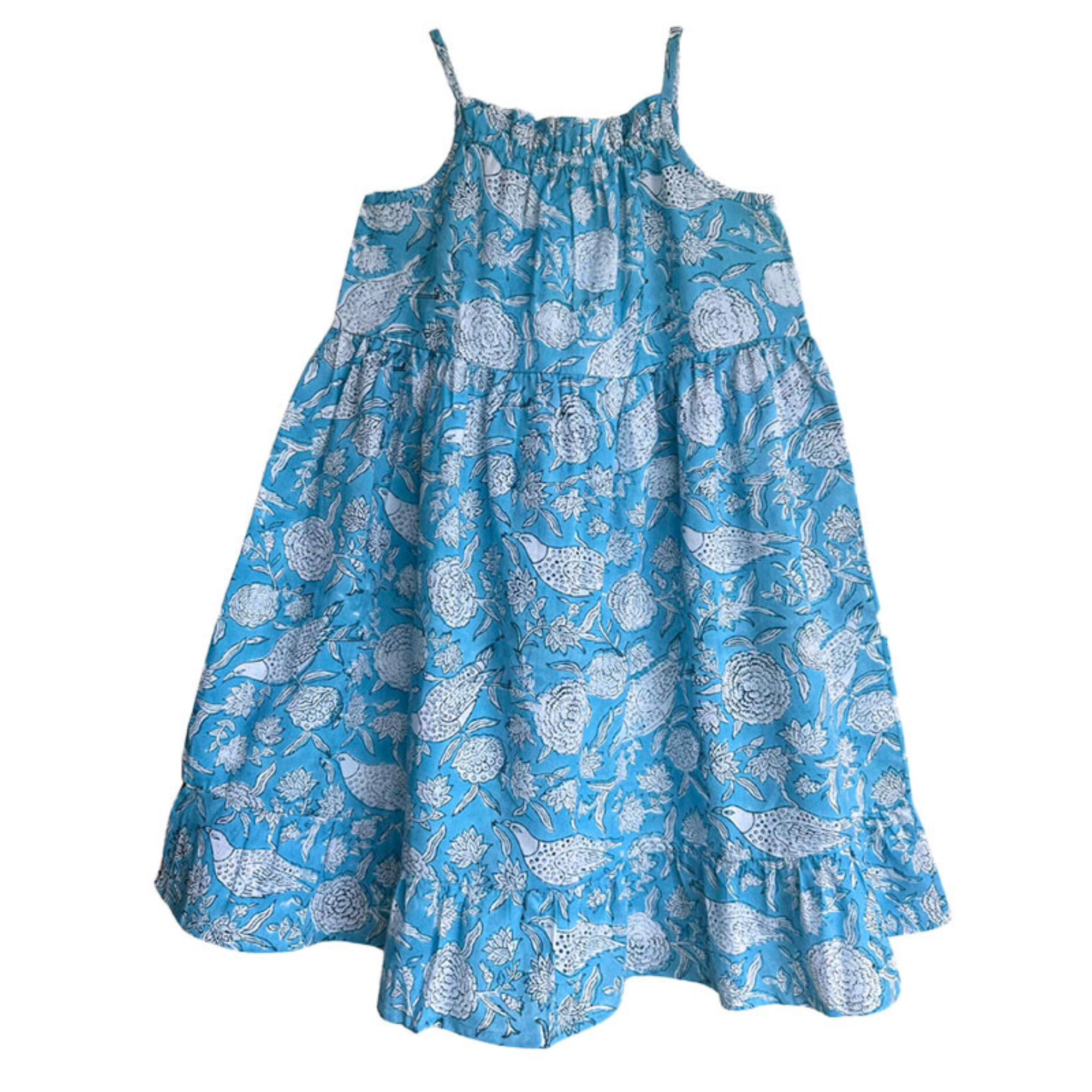 Girls Sun Dress - Light Blue Birds