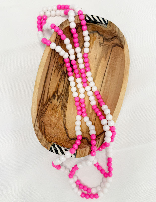 Kapenguria Beaded Necklace - Hot Pink and White