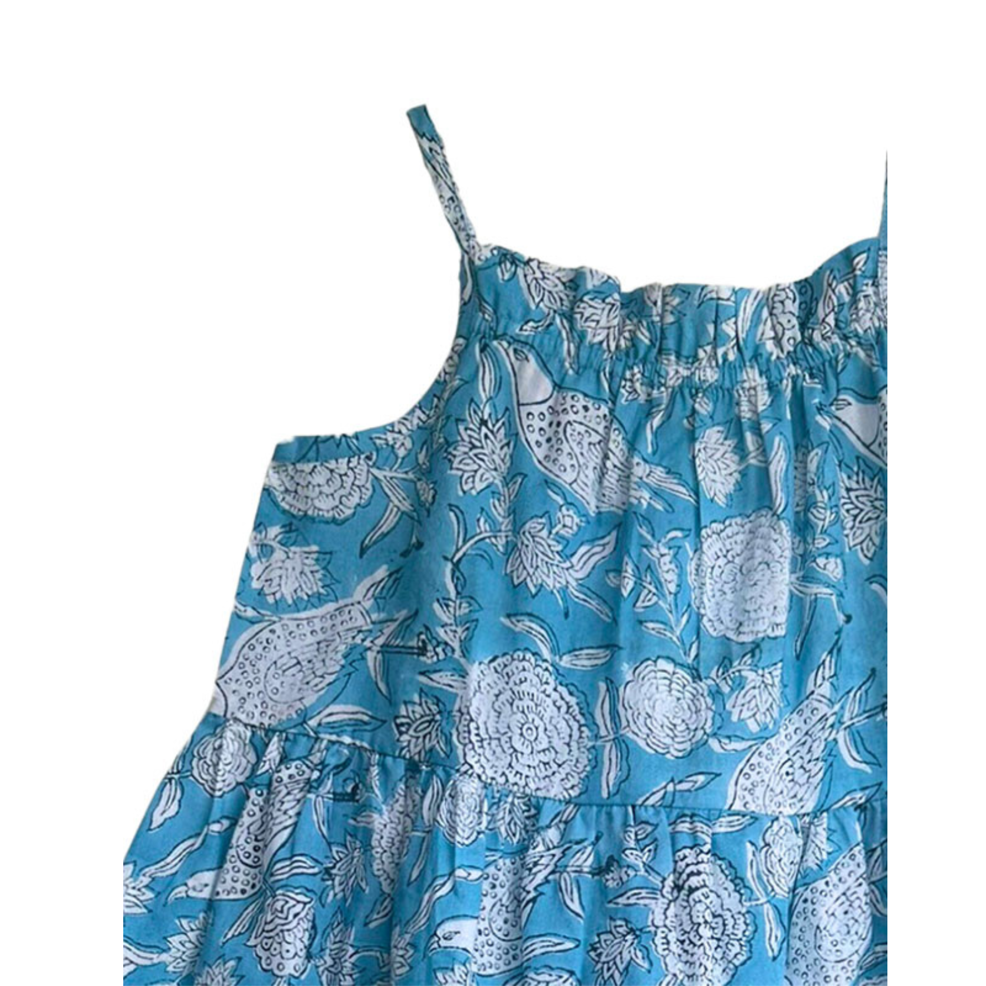 Girls Sun Dress - Light Blue Birds